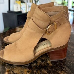 Society Tan Peep-Toe Ankle Booties
